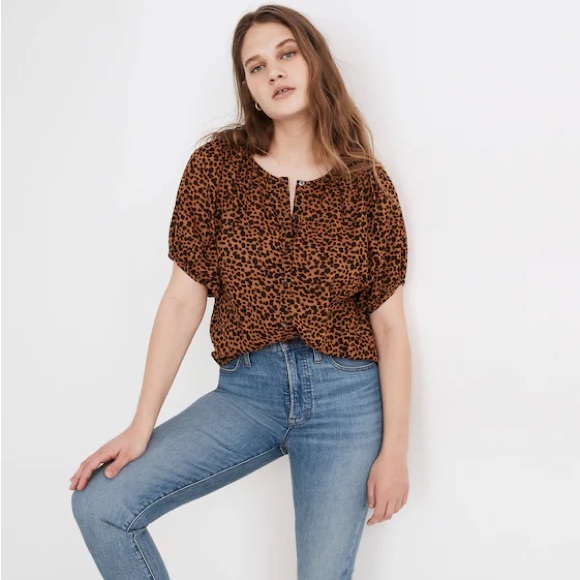EUC Madewell Size Large Balloon-Sleeve Button-Up Top in Painted Leopard - Picture 1 of 16